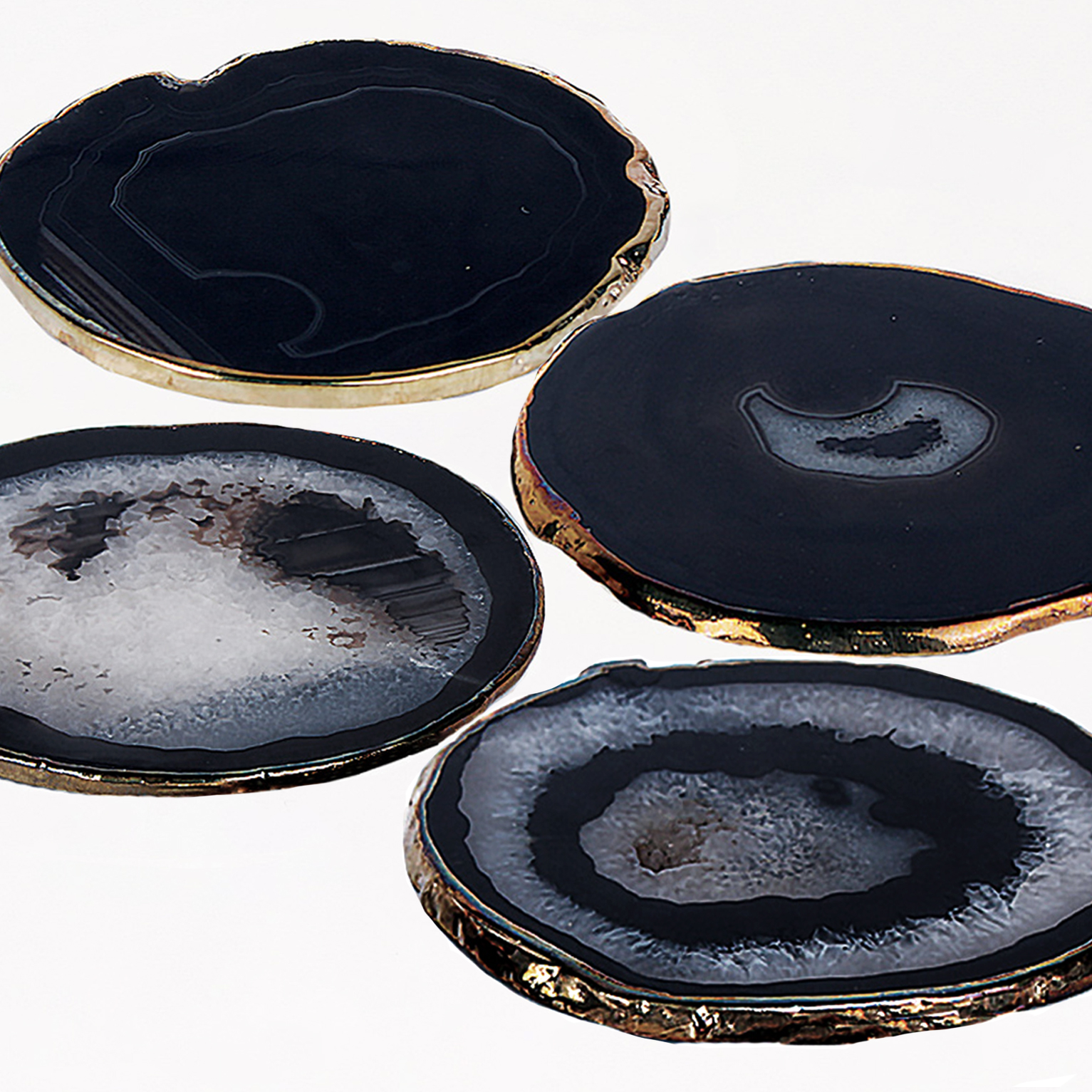 ESNABOX-天然巴西玛瑙杯垫<br />（黑色 四片装）电镀金边