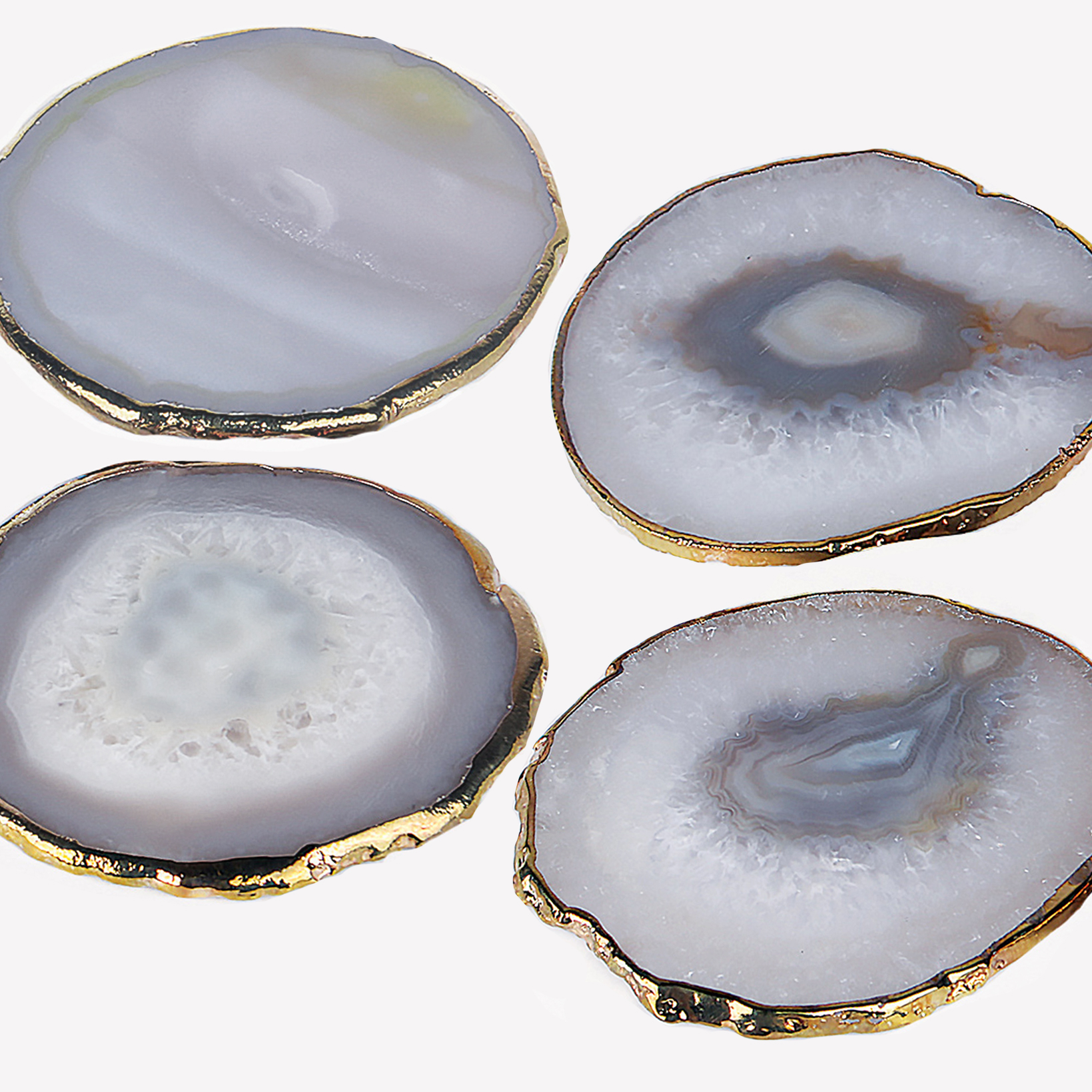 ESNABOX-天然巴西玛瑙杯垫<br />（原色 四片装）电镀金边