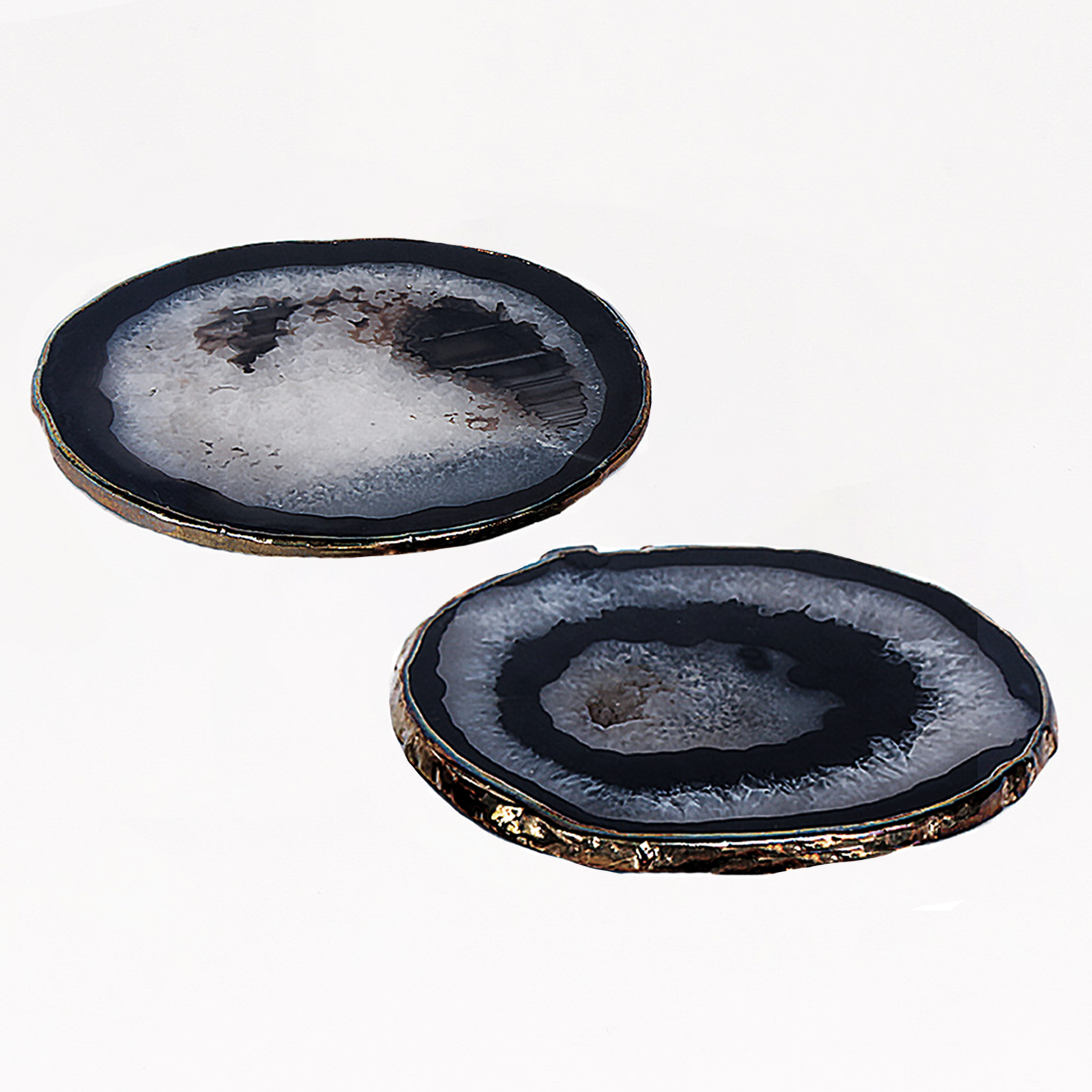 ESNABOX-天然巴西玛瑙杯垫<br />（黑色 两片装）电镀金边