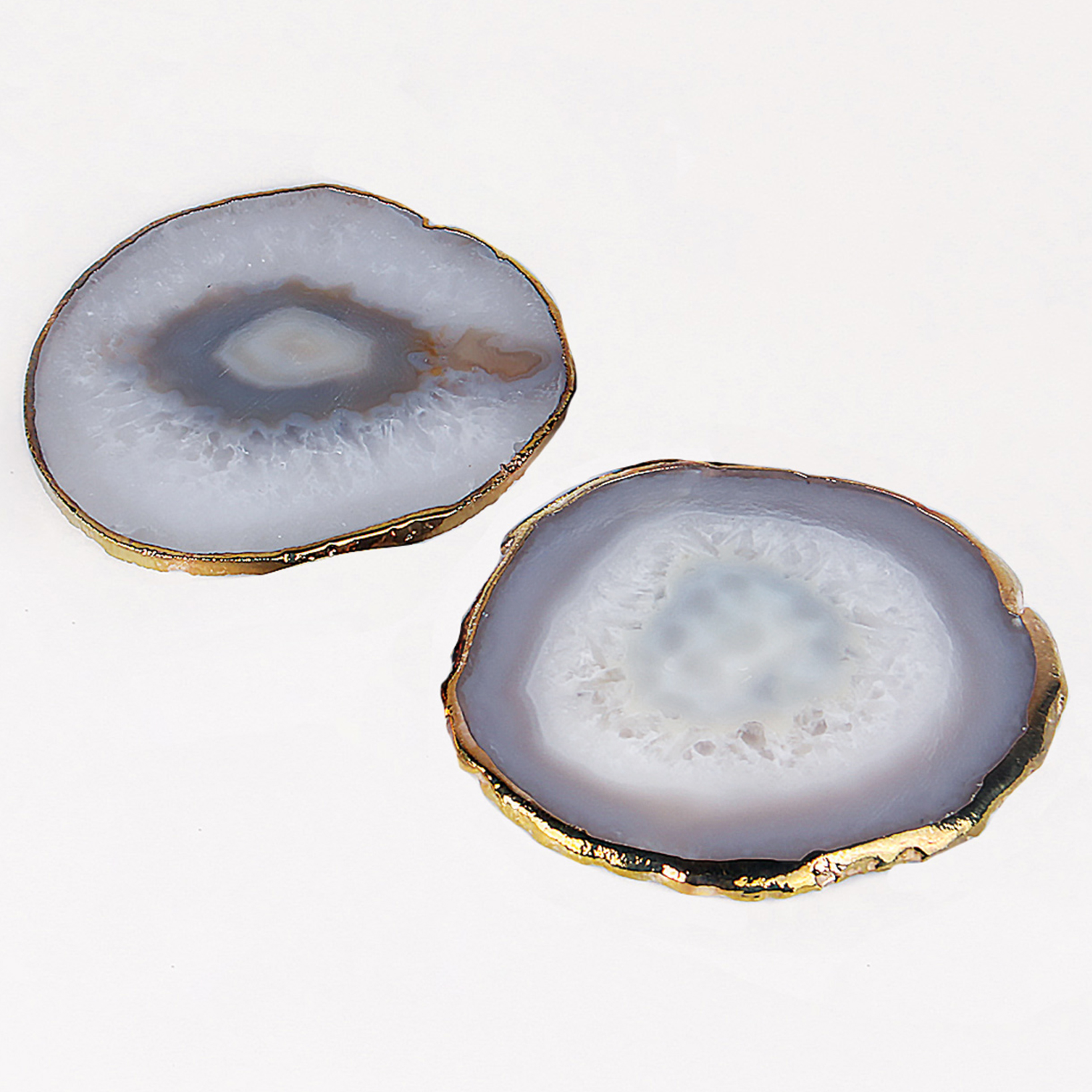 ESNABOX-天然巴西玛瑙杯垫<br />（原色 两片装）电镀金边