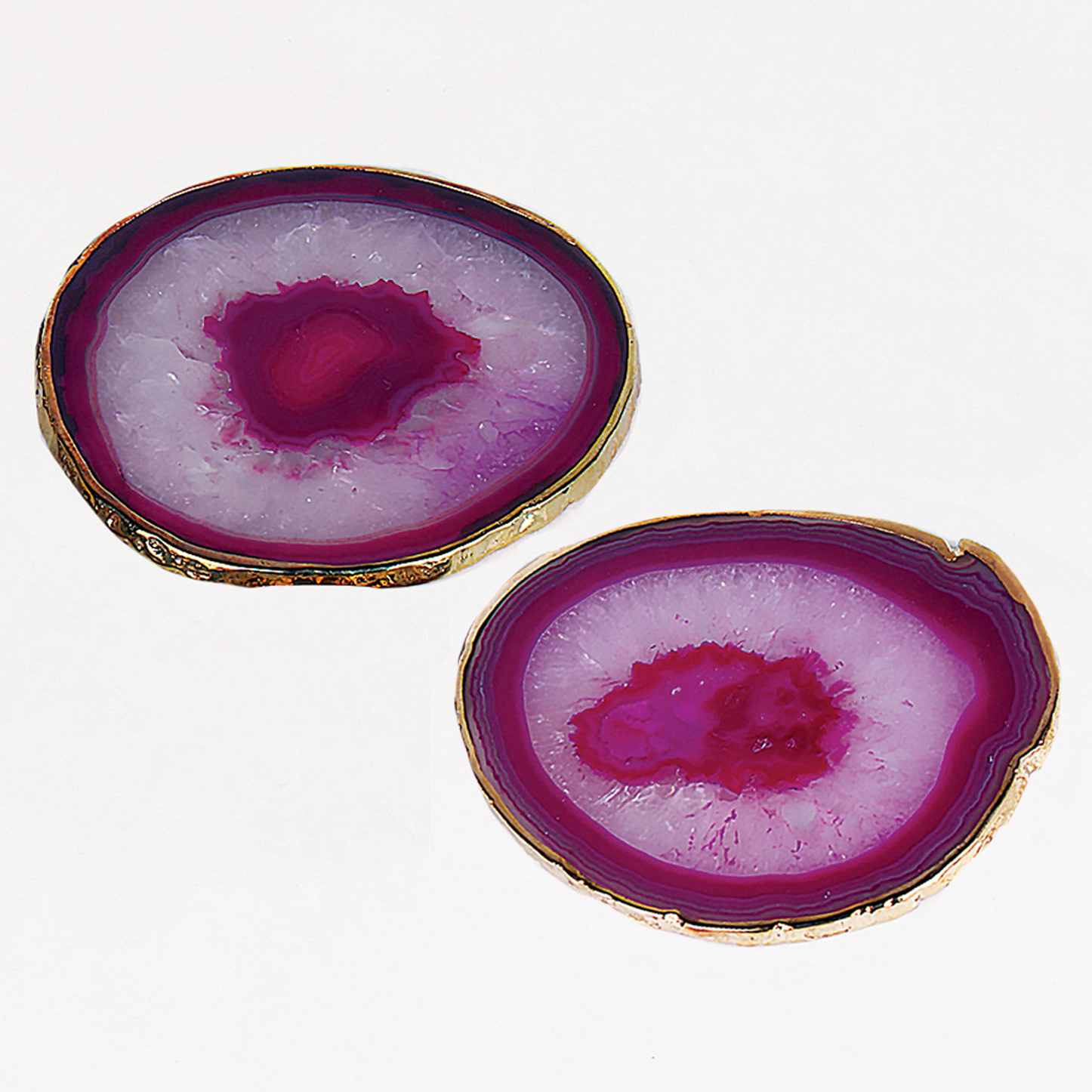 ESNABOX-天然巴西玛瑙杯垫<br />（玫红色 两片装）电镀金边